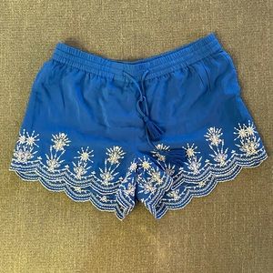 NWT loft royal blue embroidered shorts with drawstring waist
